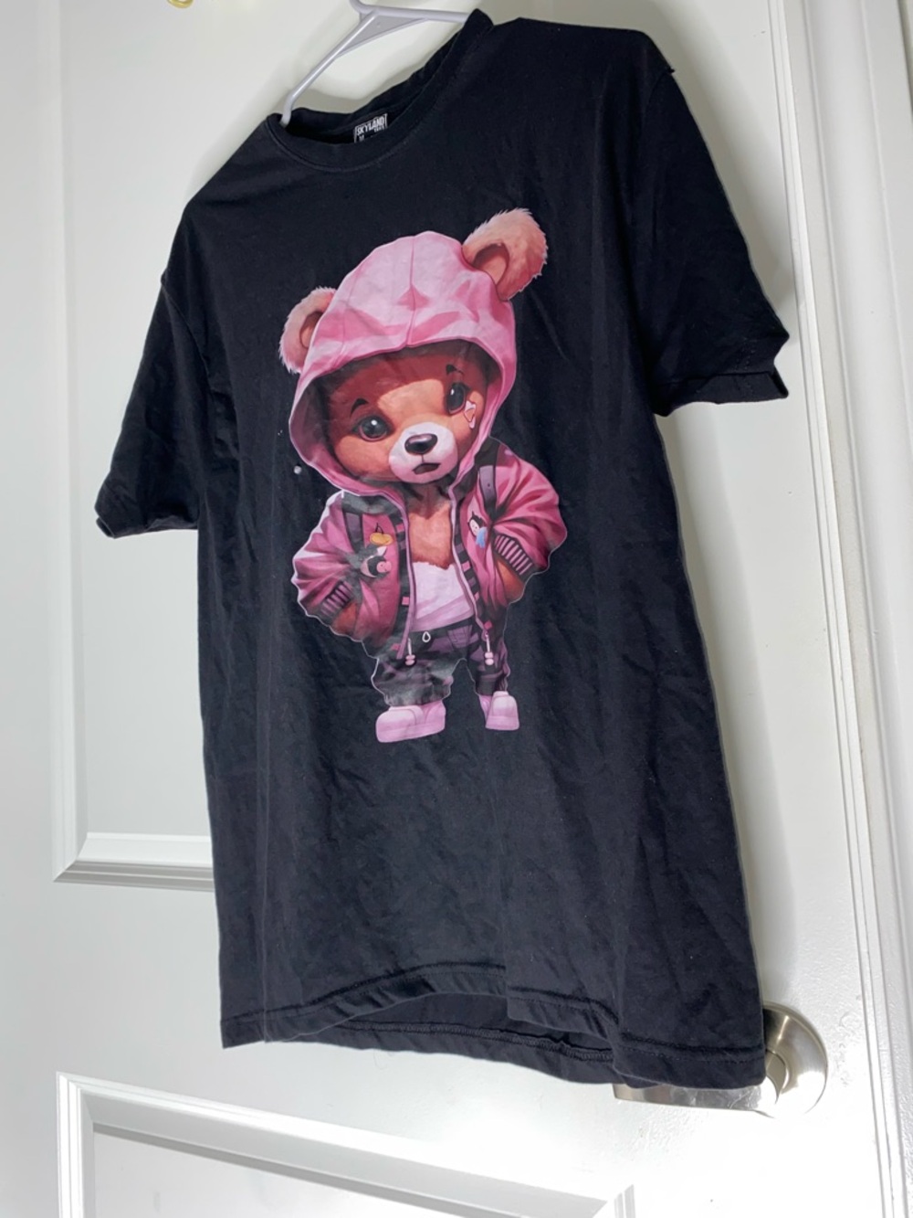 Kids Black Tee with Pink Teddy Hoodie Graphic